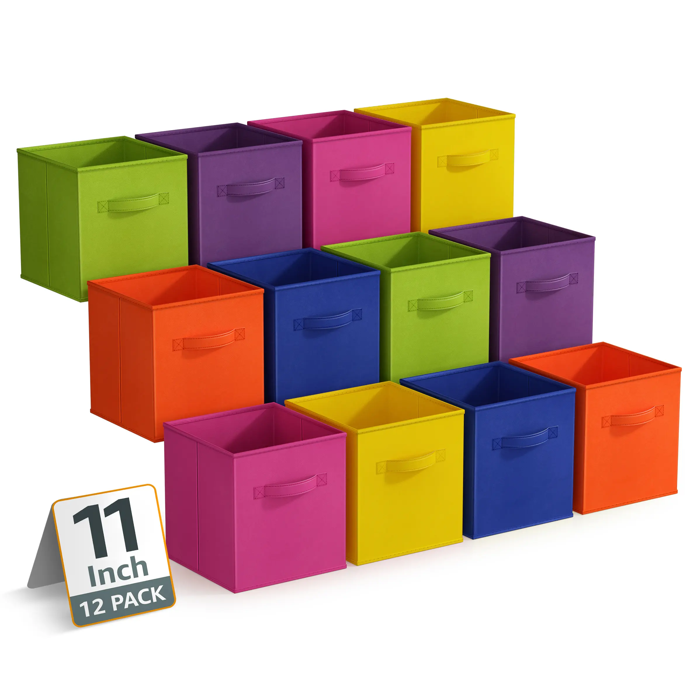 Sorbus 12-Pack 11in Foldable Lightweight Square Storage Bins with Handles - Sturdy Fabric Organizer Cubes, Foldable Closet Containers for French Country Household, Dorm Room & Closet Storage