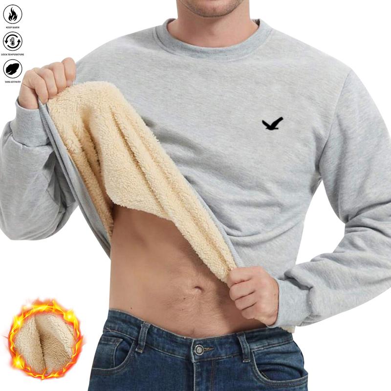 Men's Comfort Fleece-Lined Sports Shirt - Warm Autumn/Winter Pullover, Long Sleeve, Crew Neck, Casual Style, Cozy Layering Piece | Casual Top | Fleece Lining for Extra Warmth & Comfort
