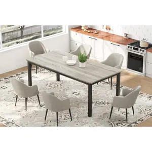 Garvee 71" Large Industrial Dining Table with Rectangular Wooden Top, Sturdy Metal Legs, and Rounded Edges - Ideal for Kitchen, Living Room, or Writing Desk, 1.8m Grey & Black Leg