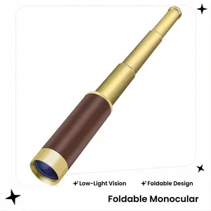 25x Monocular Low-Light Night Vision Wide-Angle HD Full Optical Telescope Pirate Telescope Vintage Foldable Outdoor Travel Gear  for Camping, Travel, Wildlife Watching, Concerts & Sports, Special Gift for Him (Winter/ Birthday)