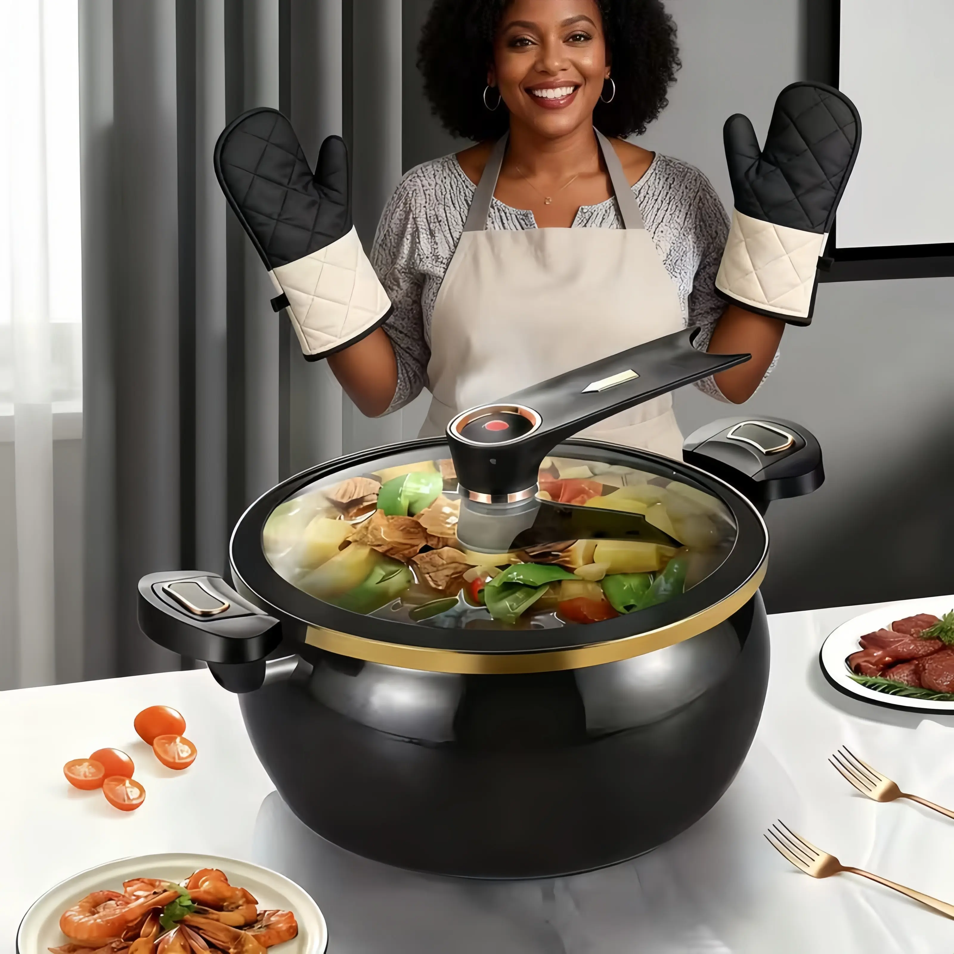 Large Capacity Enamel Soup Pot, Multifunctional Non-Stick Stew Pot with Twist Lock Handle & Double Ears, Suitable for Quick Cooking, Soup And Stewing, Open Flame And Induction Cooker, Universal Cooking Pot for Home Use, Households and Restaurants