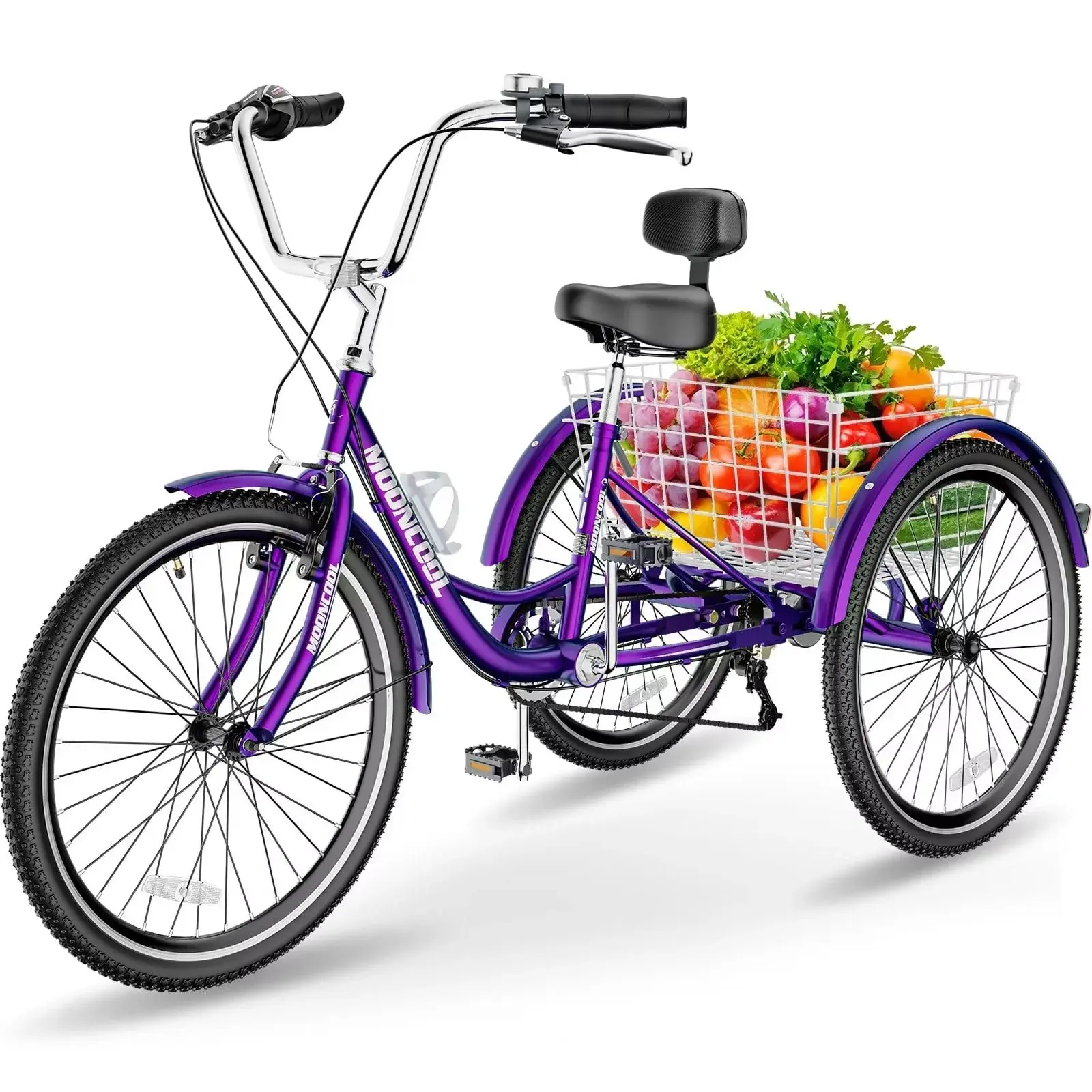 Mooncool Tricycles 7 Speed, Adult Trikes 20/24/26 inch 3 Wheel Bikes, Three-Wheeled Bicycles Cruise Trike with Shopping Basket for Seniors, Women, Men