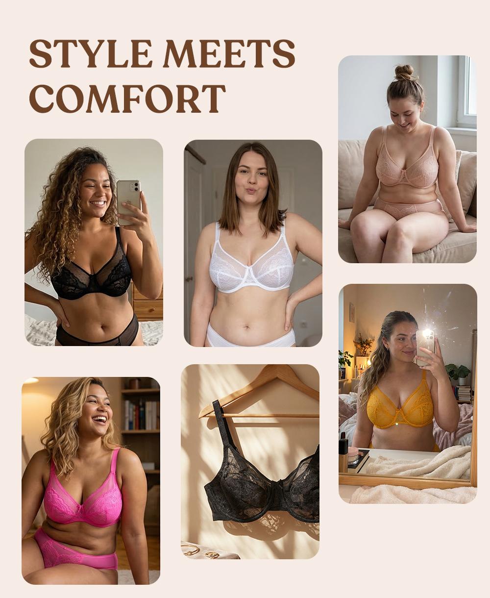 HSIA Enchante Floral Lace Plus Size Underwire Unlined Unpadded Minimizer Full Coverage Bra Women's Wear Comfortable Breathable Mesh Cup SpringStatements