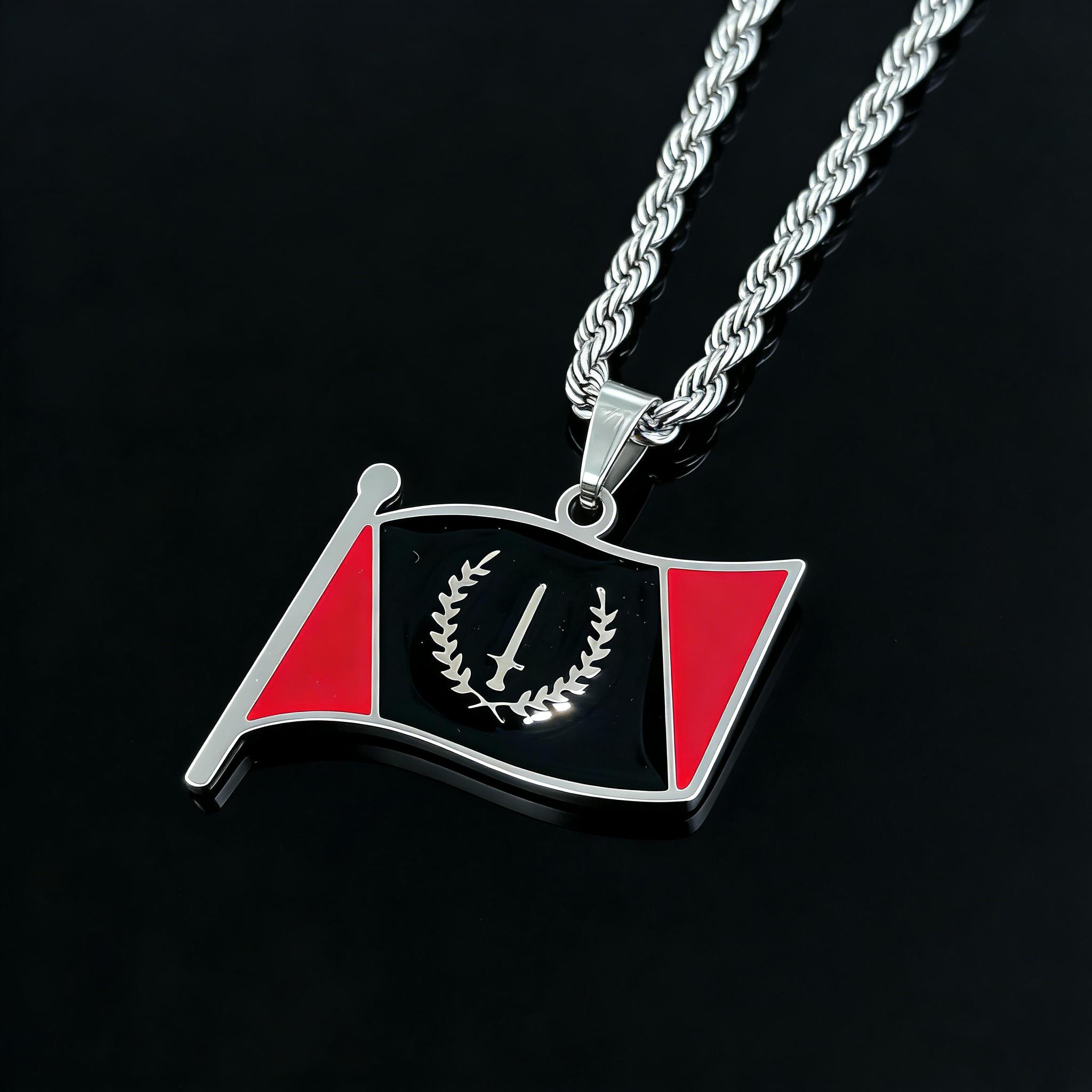 Stainless steel black flag geometric pendant necklace, unisex, versatile sweater chain accessory, holiday/anniversary gift.