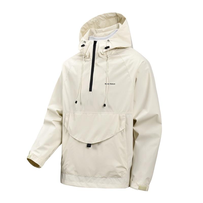 Spring and Autumn Half Zipper Hooded Pullover Sports Jacket Top Men's, New Autumn Jacket, Men's Windproof and Waterproof Outdoor Sports Mountaineering Fishing Suit, Pullover Men's Jacket, Multi-Pocket Sports Style Outdoor Loose Breathable Long Sleeve Top