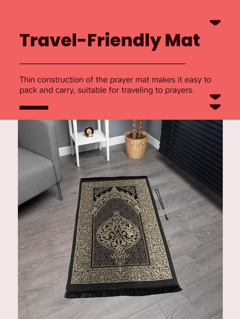 Islamic Gift Set - Prayer Mat & Tesbih in Taffeta Gift Bag - Black