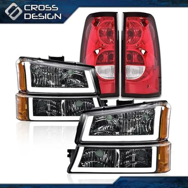 CROSSDESIGN LED DRL Headlight Assemblies + Tail Lights, Aftermarket LED Daytime Running Light Kits with Bulbs for 2003-2006 Chevy Silverado 1500 Automotive Car Accessories, Led Lights