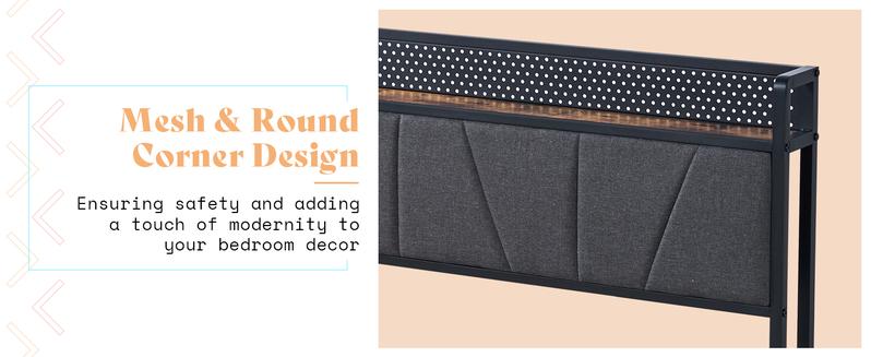 AMERLIFE King Size Lift Up Storage Bed Frame with LED Lights, Linen Upholstered Headboard with Charging Station, Wooden LED Light Platform Bed Frame,Best Gift Ideas/Christmas Gifts