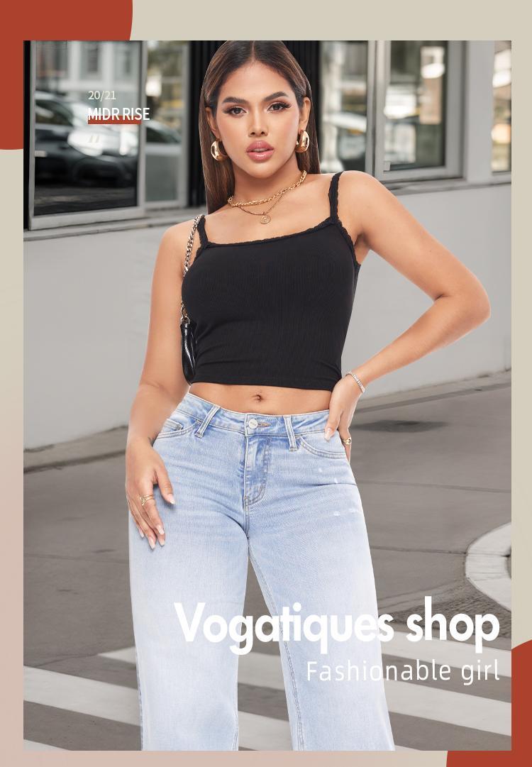 Magic ONESO Mid-low Rise Baggy Jeans Stretchy Wide Leg for Women Distressed Pants Light Blue/Dark Blue/Leopard Print/PinkieBow Womenswear Bottom 8001 Lady Basic Minimalist Comfortable Denim Tummy Control Curve Hugging Plus Size Regular Size BBL