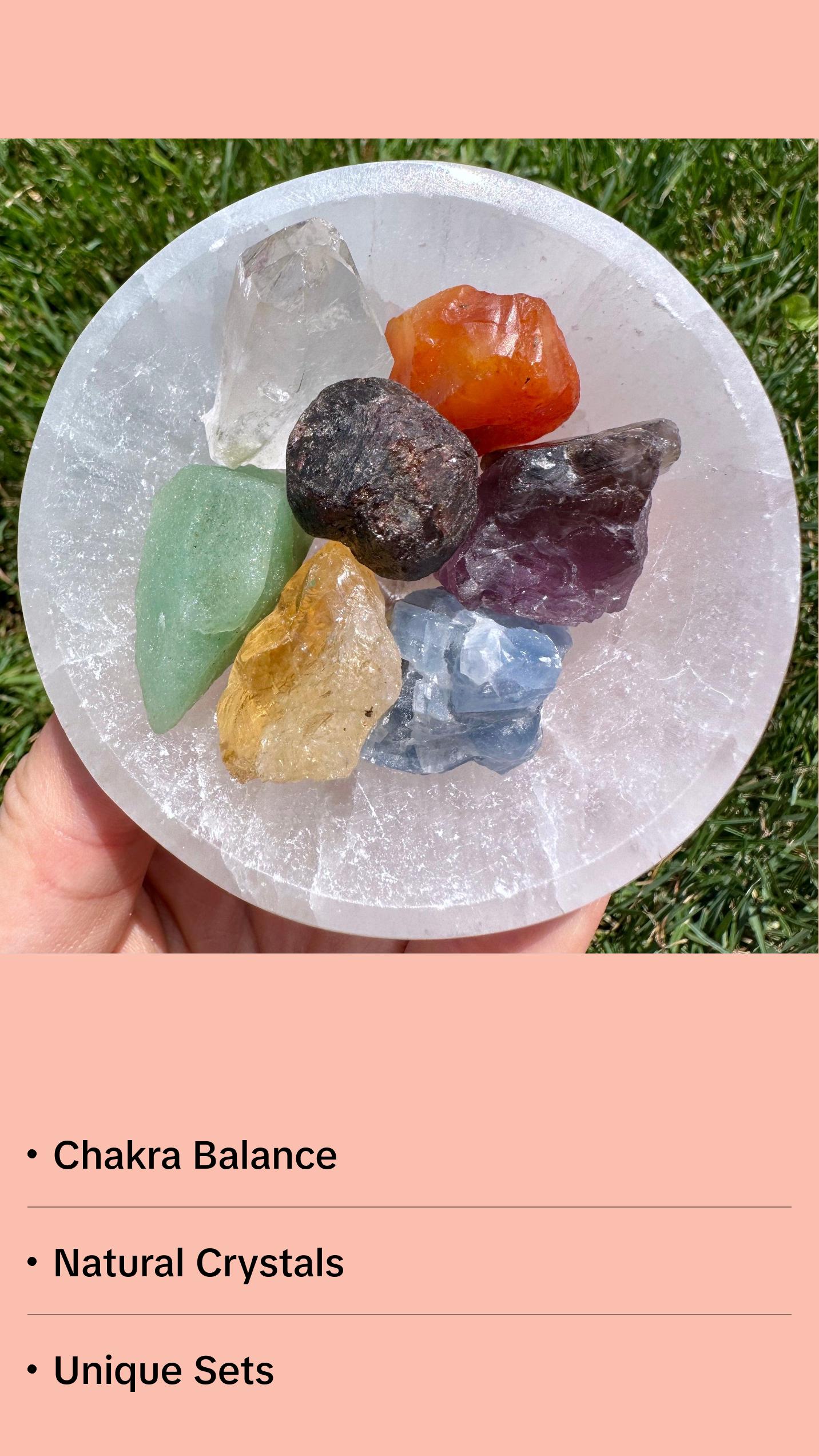 7 Chakra Stone Set, Chakra Balancing Crystal Set - Garnet, Carnelian, Citrine, Green Aventurine, Blue Calcite, Amethyst, Clear Quartz