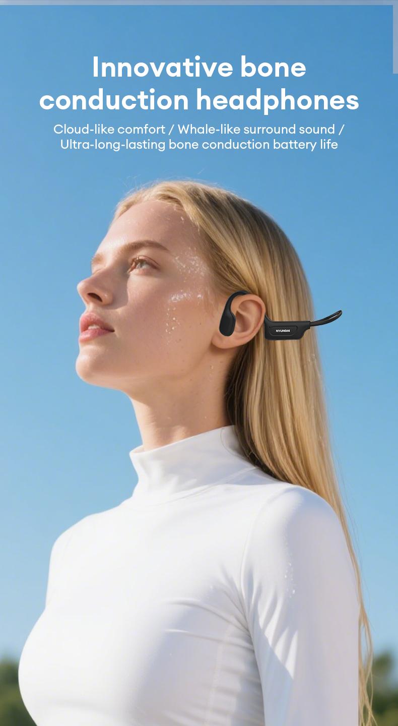 HYUNDAI G06 Bone Conduction Neckband Wireless Earphones with Bluetooth 5.4, Enhanced Surround Sound, 360° Flexible Bending, Lightweight & Comfortable Fit, Ultra-Long Battery Life, Wireless Headphones for Music, Calls & Sports