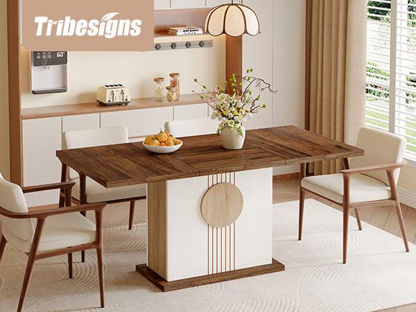 Tribesigns 55" Rectangular Dining Table for 4 to 6 People, Farmhouse Wood Dinner Table for Kitchen, Dining Room (Chair Not Included) Modern Furniture