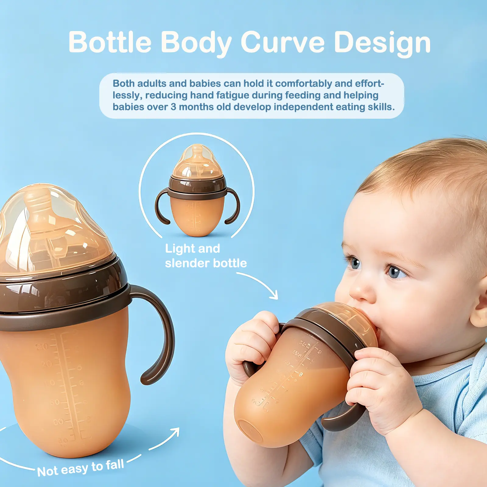 Yruizeup Silicone Baby Bottle with Handles - Anti-Colic, BPA-Free, Breast-Like Nipple, Bottles for Breastfeeding Babies for Newborns & Toddlers