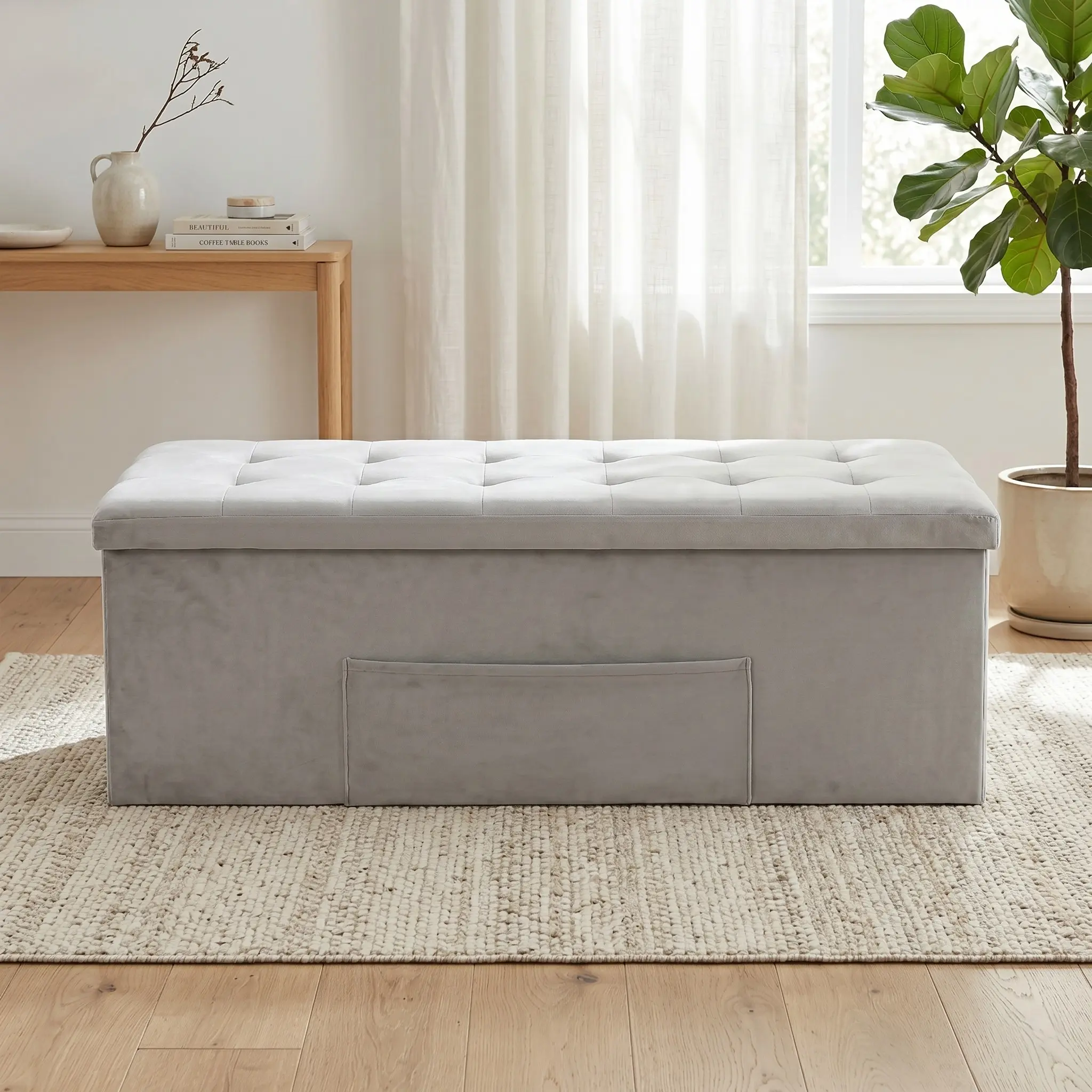 Favorer Tufted Upholstered Foldable Storage Ottoman Bench - 12"/30"/42" Sizes, Foldable Stool, Footstool with Storage, Living Room Decor & Room Organizer, Ottoman With Storage, Storage Organization