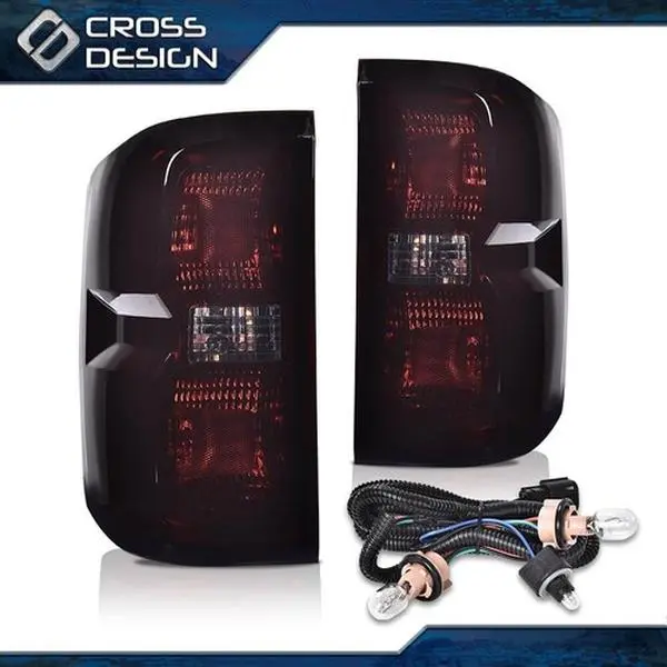 CROSSDESIGN 1Pair Smoke Lens Rear Taillights Brake Lamp w/ Wiring Harness, Vehicle Specific Fit Car Accessories for 14-19 Silverado, 2015-2019 GMC Sierra 3500 HD (Dually Wheels, Not Compatible w/ Factory LED Models) - Car Mod Upgrade