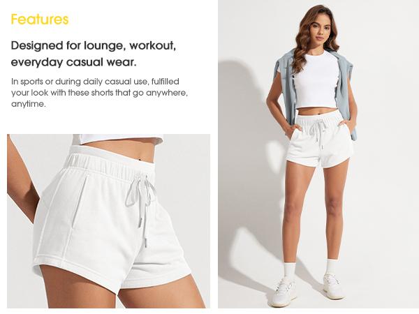 ODODOS Women's Sweat Shorts with Pockets Cotton French Terry Drawstring Summer Workout Casual Lounge Shorts