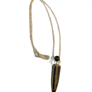Tiger’s Eye Crystal Perfume Bottle Necklace – Essential Oil Diffuser Pendant – Gold Chain 18-20”