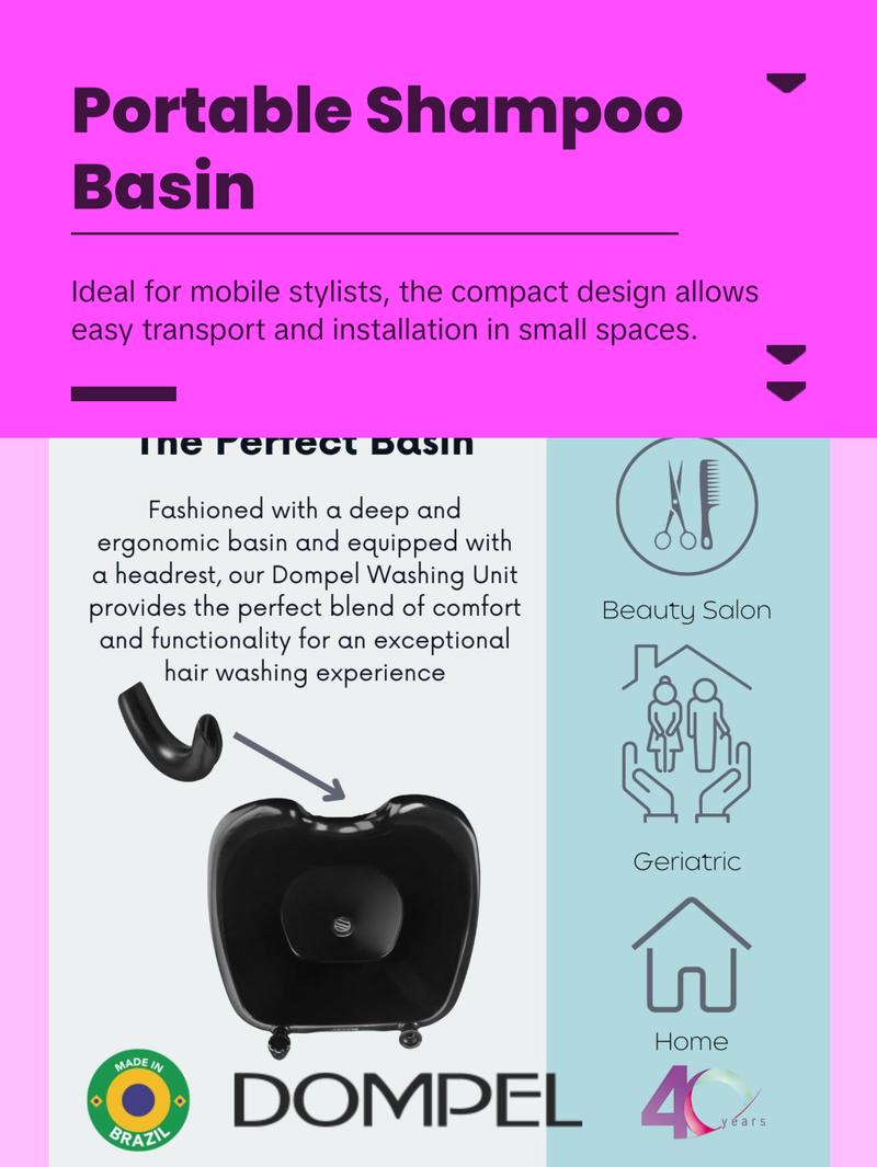 Bundle Wash Unit, Portable Shampoo Sink, Includes Drain Hose and Faucet with Hose, Headrest and Set of 4 Hair Brushes. - Dompel