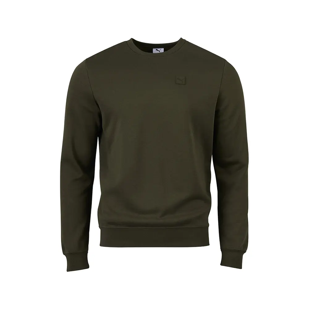 PUMA Mens Essentials Elevated Logo Crew Neck Sweatshirt Casual - Green