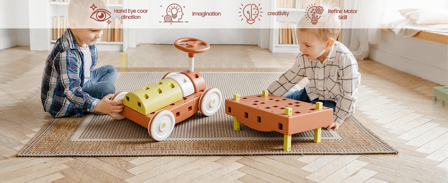 MOREFEEL 41PCS DIY Jumbo Building Blocks for Kids 3+ Year Old Fun Creative Stacking Blocks Toddler Developmental Play Toy Set Safe Educational Material Gift Ready Packaging for Boys & Girls - Car MOREFEEL 41PCS DIY Jumbo Building Blocks for Kids 3+ Year Old Fun Creative Stacking Blocks Toddler Developmental Play Toy Set Safe Educational Material Gift Ready Packaging for Boys & Girls - Car