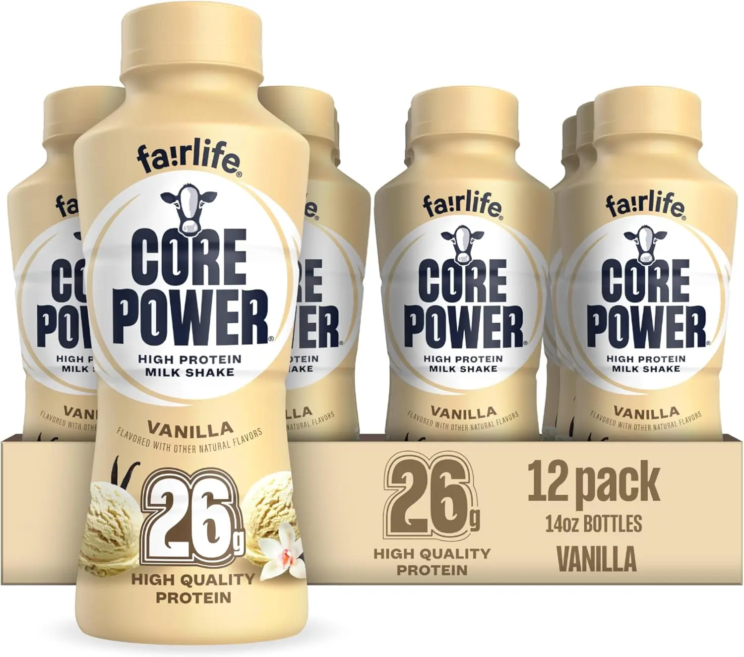 Core Power High Protein Energy Shake, Vanilla Flavor, 26g, 14oz Bottle, 12-Pack - Supports Muscle Recovery, Hydration for Youth (Daily Protein Shakes), Protein Drink, High Quality Protein
