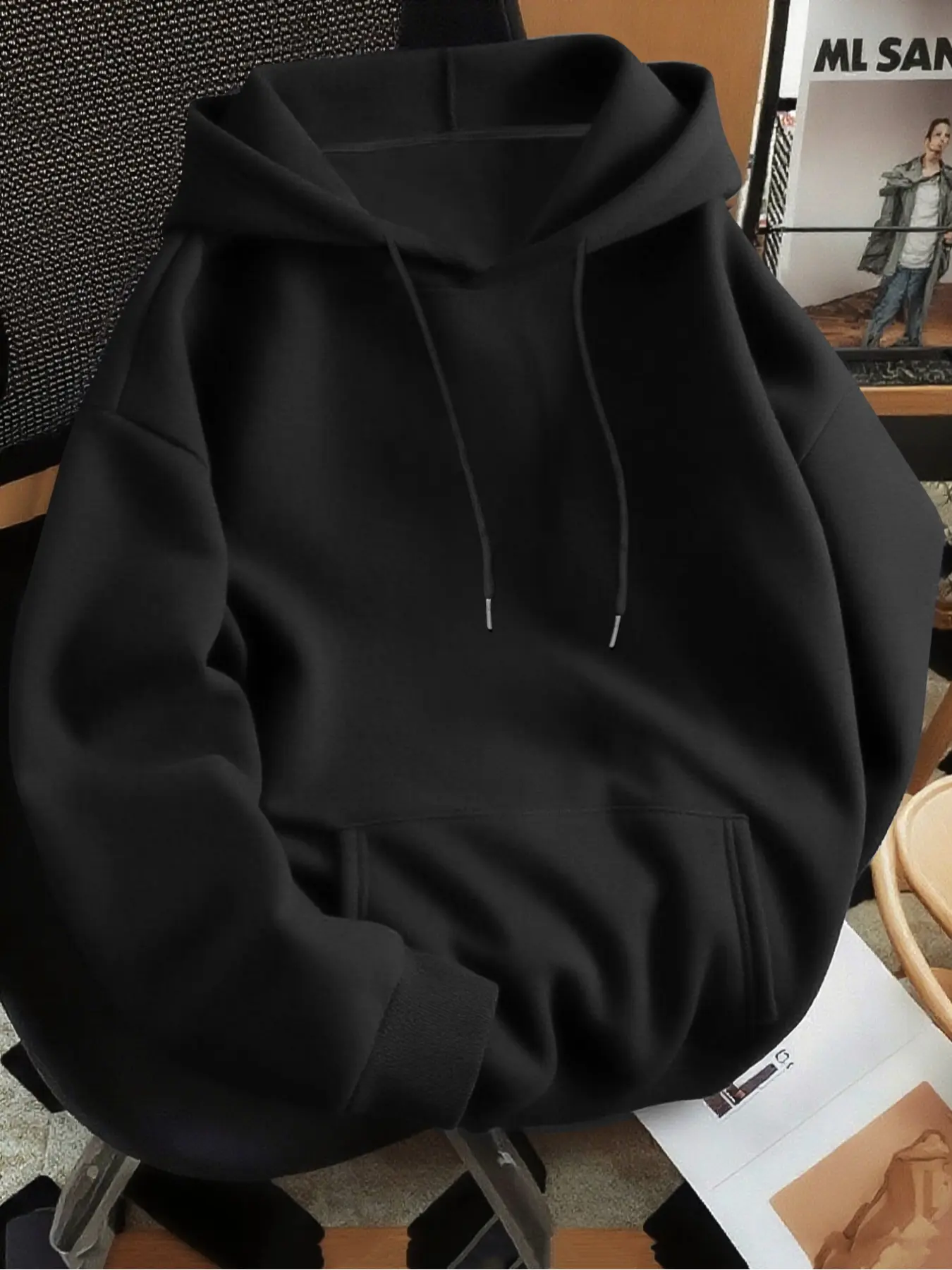 Men's Thick Casual Plain Solid Color Hoodie Sweatshirts, Regular Fit Streetwear Drawstring Pocket Long Sleeve Pullover, Fashionable Daily Wear