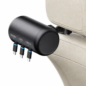 Multi Retractable 3-in-1 Car Charging Station – Fast Headrest Charger Box for iPhone, Android & USB-C Perfect for Uber & Lyft Passengers
