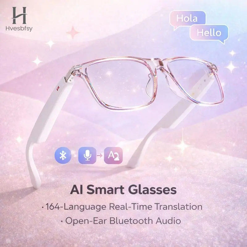 AI Smart Glasses with Language Real-Time Translation, Open-Ear Bluetooth Audio Glasses with Mic & Speakers, Hands-Free Smart Eyewear for Men & Women, Travel, Business, Calls,Wearable & Holiday Gift