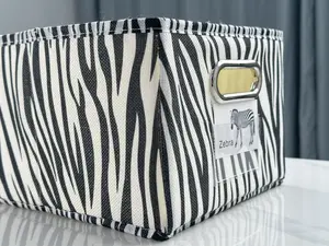 2026 Valentine’s Day zebra-print storage box, 16.9″ × 11.8″ × 10.6″, drawer-style, foldable, reusable, portable; made from new stock, non-woven ion cotton–linen material; reinforced metal handles; suitable for storing books, clothes, towels, blankets, sna