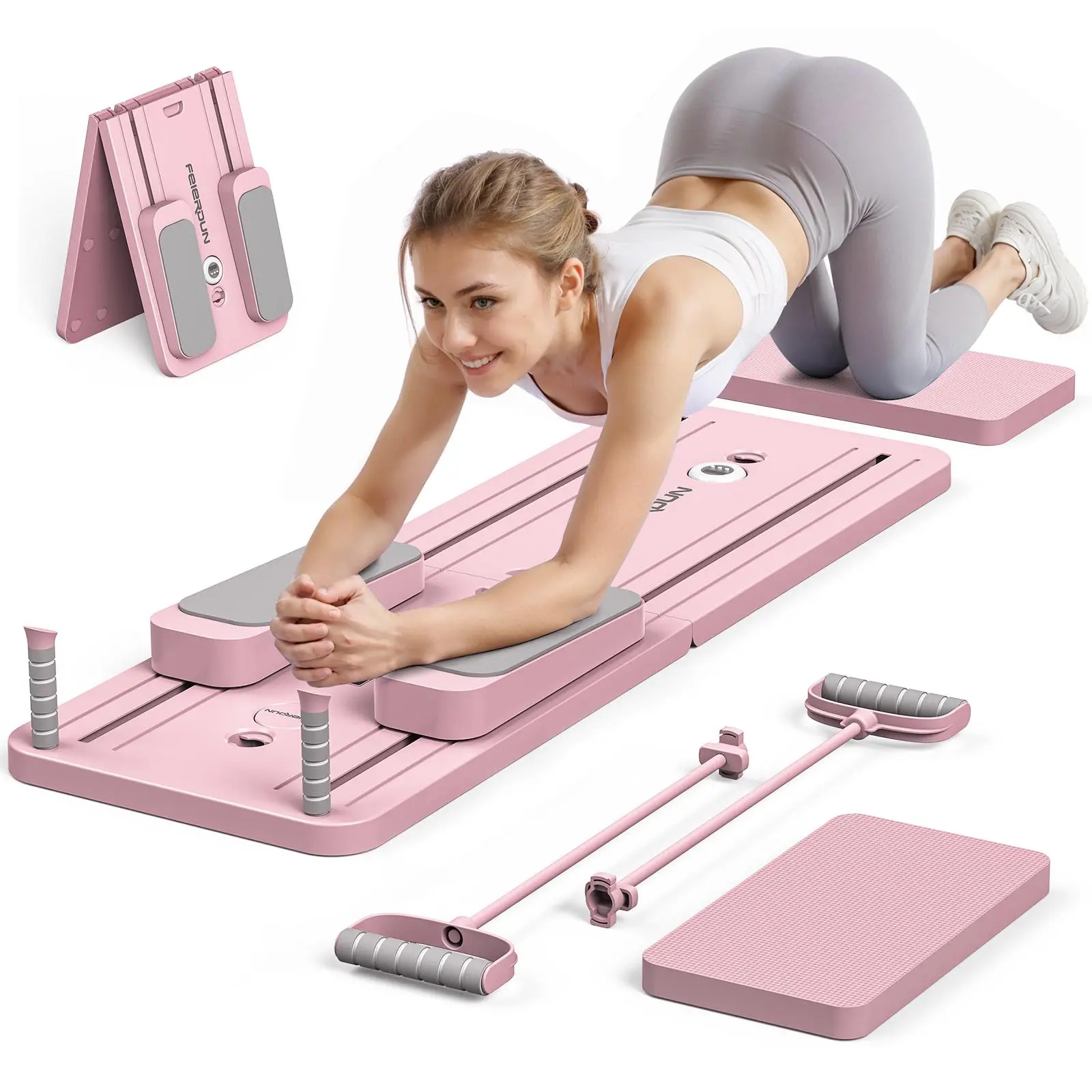FED Fitness Feierdun Series PB1 Pilates Board - Foldable Pilates System, Home Gym Equipment, Multifunctional Abdominal Muscle Core Trainer, Abs Workout Machine, 300LBS Capacity Balance Training Gear for At-Home Use