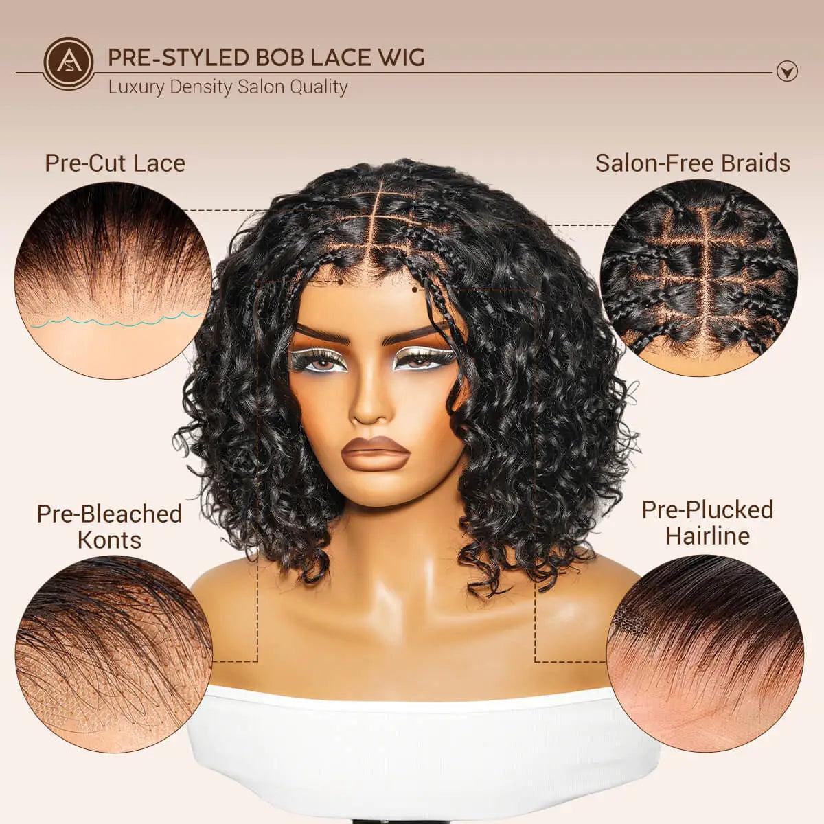 【 Boho Braids 】 Water Wave 180% Glueless 6x4.5 Closure Lace with Braided Top Human Hair Wig Pre-Cut Lace