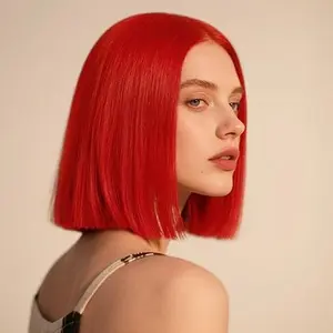 Red Bob Wig Human Hair Pre Plucked HD Transparent 13X4 Straight Red Blunt Cut Bob Wig Human Hair Lace Frontal Wig With Baby Hair Natural Hairline Glueless 100%
