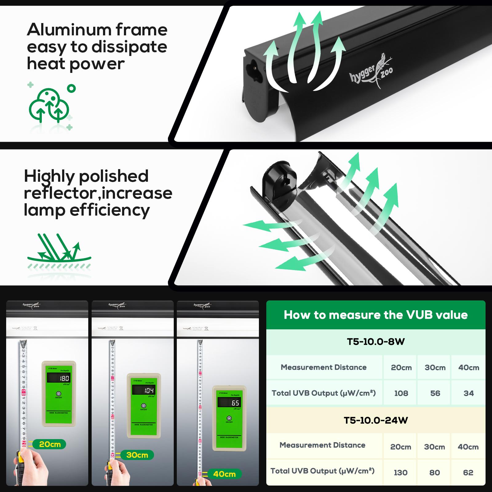 T5 Reptile Light Fixture Combo Kit 24W Light Fixture Reptile Terrarium Hood 10.0 UVB Light Bulb dimmable Fluorescent Tube Ideal for Tropical and Deserts Such as Bearded Dragon Lizards and Tortoises