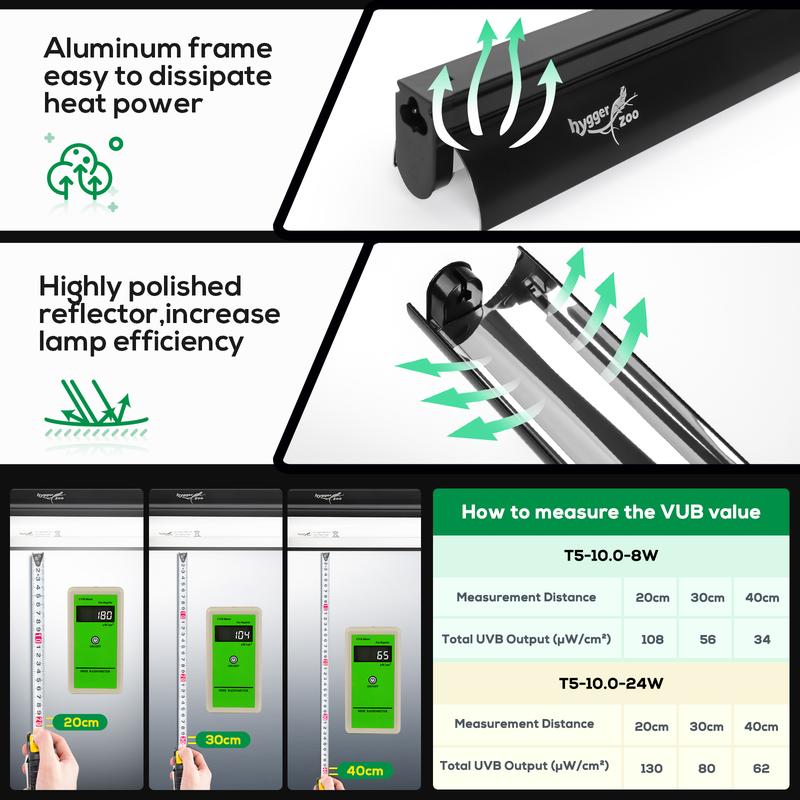 T5 Reptile Light Fixture Combo Kit 24W Light Fixture Reptile Terrarium Hood 10.0 UVB Light Bulb dimmable Fluorescent Tube Ideal for Tropical and Deserts Such as Bearded Dragon Lizards and Tortoises