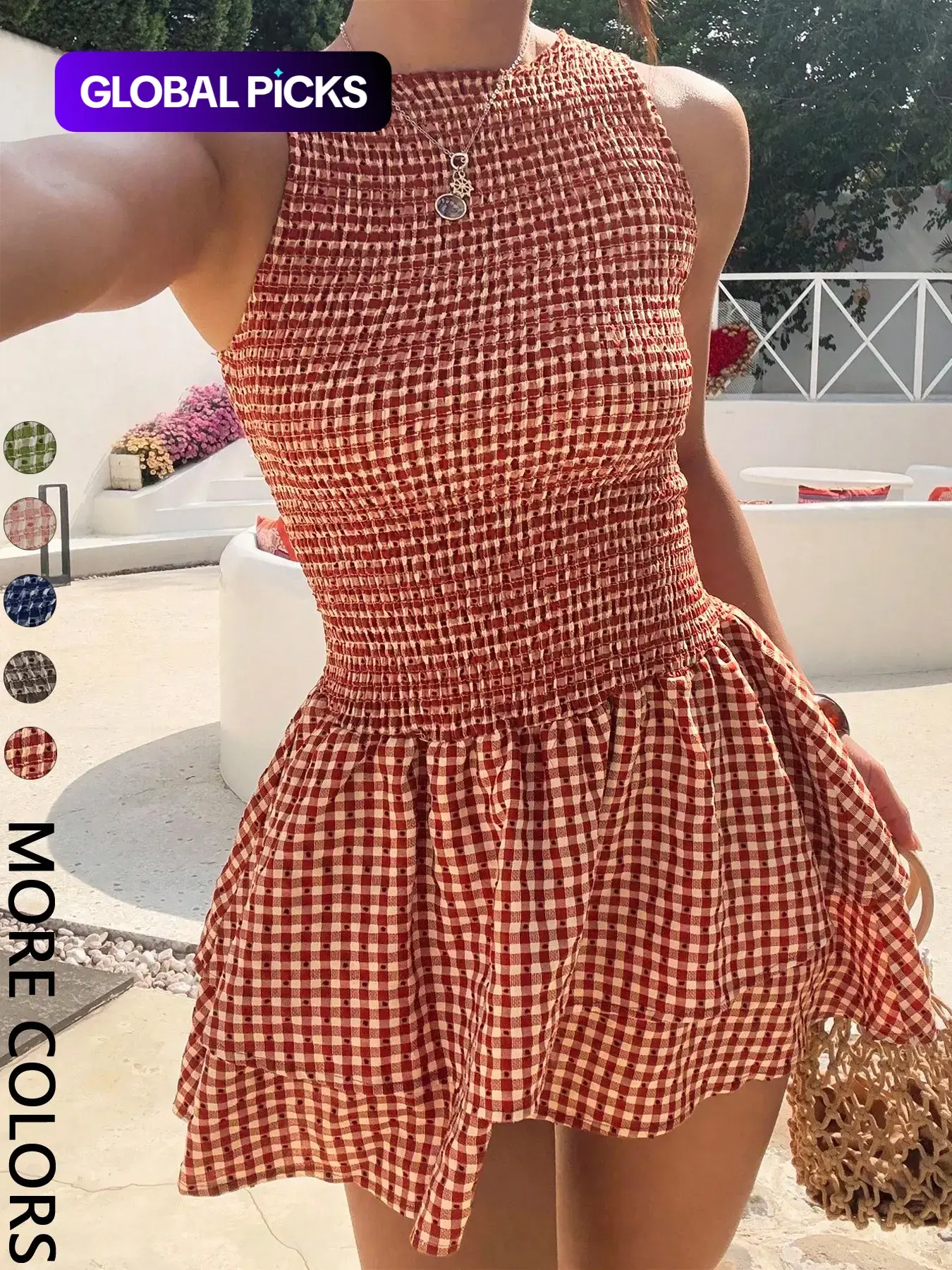 Women's Casual Fashion Sleeveless Short Plaid Dress, Perfect for Daily Wear, Ladies' Comfortable and Stylish Summer Clothing