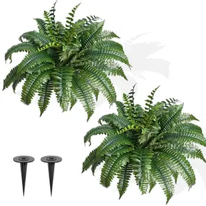 2 Pack Fake Artificial Ferns with Spike for Outdoors Look Real, 38 Branches Large Faux Boston Planter Realistic UV Resistant Hanging Artificial Fake Plants for Porch Patio