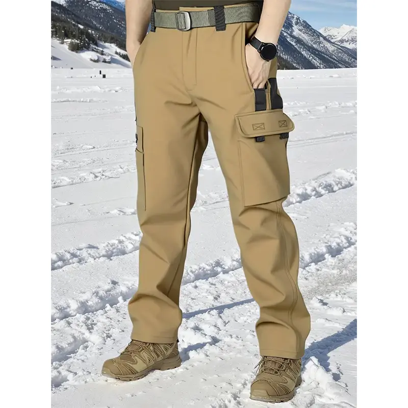 Multi-pocket detail of men's fleece-lined tactical pants