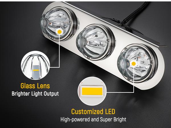 Partsam 1Pcs Radius-Style 14" Front Air Cleaner Bracket with 3Pcs Glass Watermelon Lights for Peterbilt Kenworth Peterbilt, Clear Lens, Manufacturer Warranty