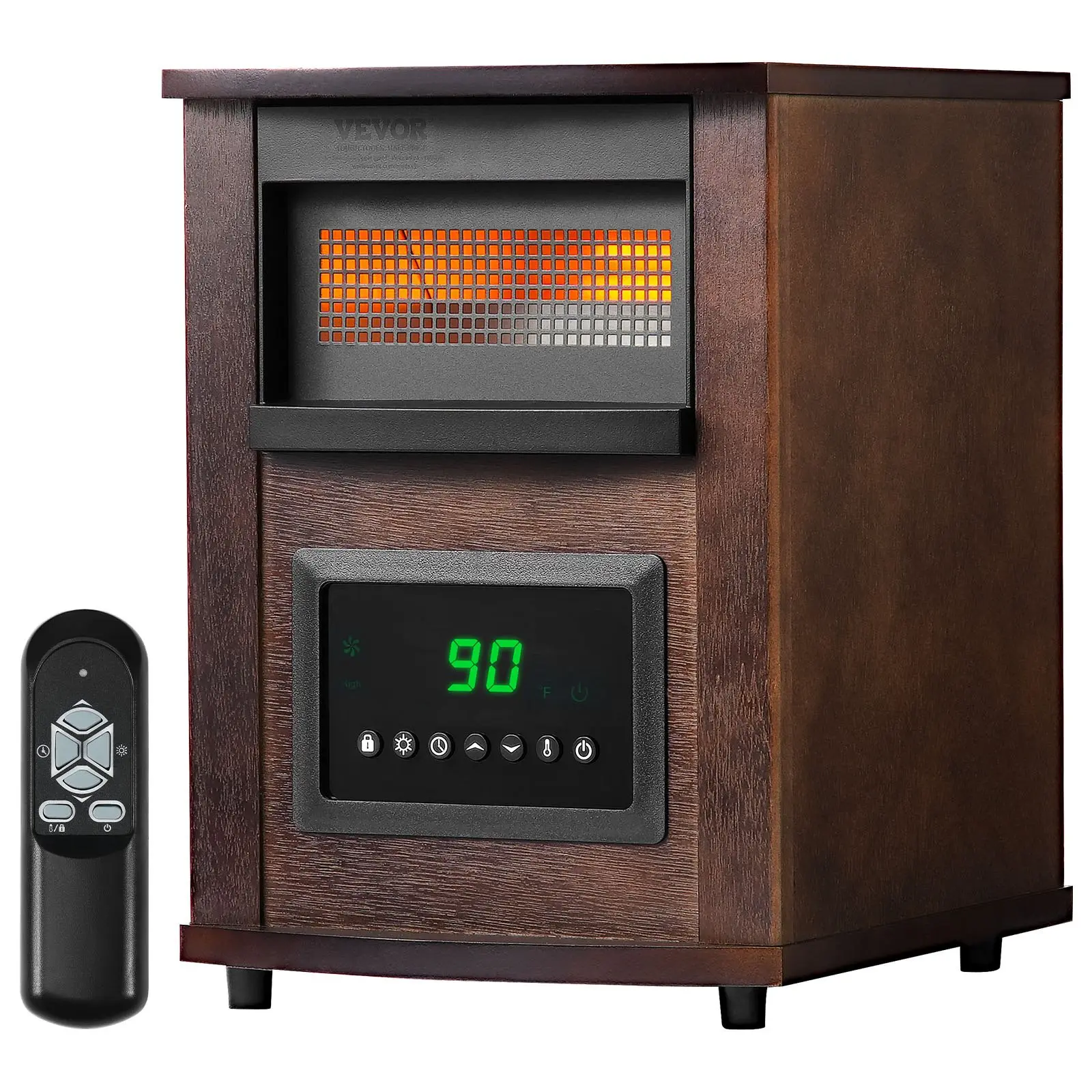 VEVOR 1500W Power Infrared Electric Space Heater, Remote Control, LED Screen, 24H Timer, Temperature Adjust, for Bedroom, Patio, Dining Room
