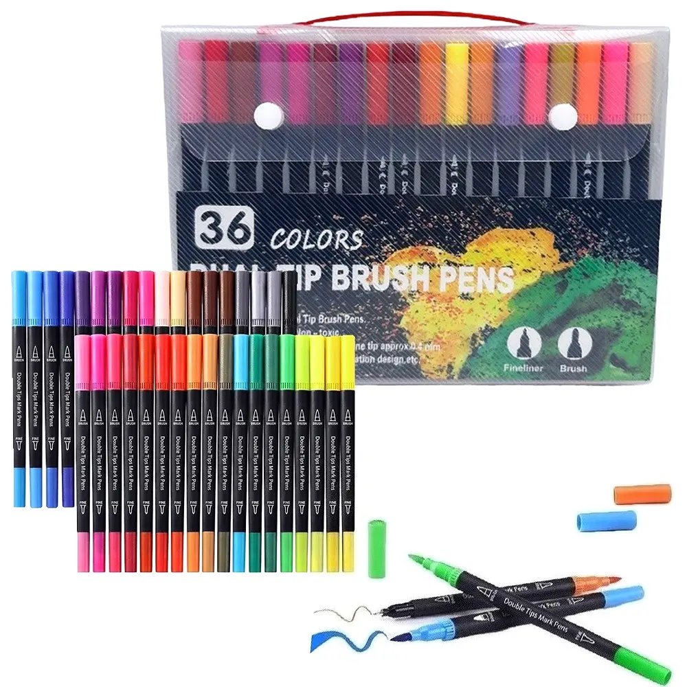 Dual Brush Marker Pens,36 Color  Art Markers with Fine and Brush Tip Coloring Markers for Adults, Marker for Journaling Calligraphy Drawing Sketching Doodling Illustrating，