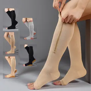 Zipper Compression Socks for Men & Women, Open Toe Wide Calf Socks for Circulation & Support - Ideal for Long Hours Standing, Work, Travel