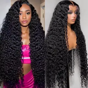 40 Inch 13x6 Deep Wave Lace Front Wigs Human Hair Natural Black 180% Density Pre Plucked Deep Curly 13x6 HD Lace Frontal Wigs Human Hair Glueless Human Hair Wig for Women