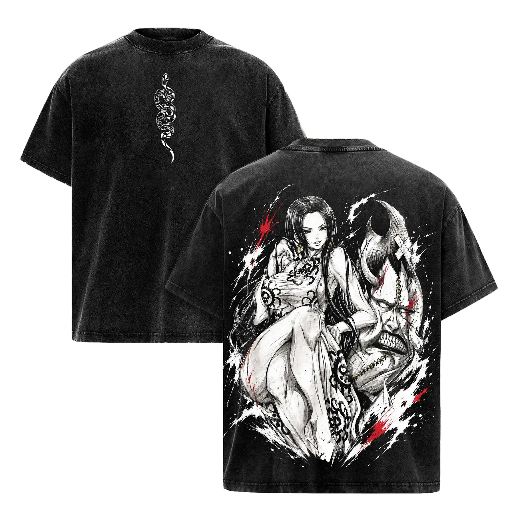 Boa Hancock One Piece Tee – Boa Hancock Vintage Washed T-Shirt | Pirate Empress | Kuja Queen Anime Manga Graphic Tee | Heavy Cotton Unisex Oversized Streetwear Top