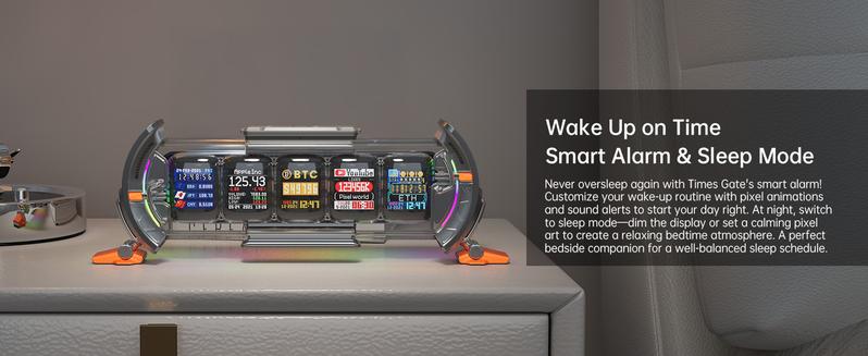 Divoom Times Gate - Cyberpunk Gaming Setup Digital Clock with Smart APP Control, WiFi Connect, RGB LED Display, Personalized Dashboard, Pixel Art for Gaming Room & Office Decor Sliver