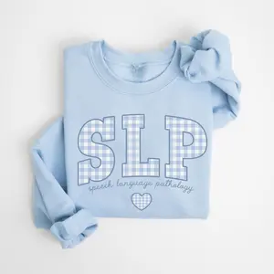 SLP Sweatshirt - Gingham Work Crewneck Gift for Speech Language Pathologist Speech Therapist