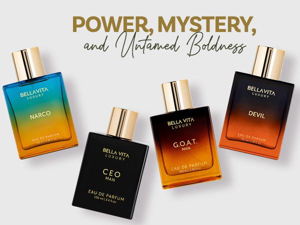 Hustle & Havoc by BellaVita Luxury | 4x100 ml Perfume Set | CEO Man, G.O.A.T. Man, Narco & Devil | Luxury Unisex Perfume for Men & Women | Long Lasting, Citrus, Woody, Musky, Floral & Spicy Notes | Luxury, Vegan & Cruelty Free Eau De Parfum