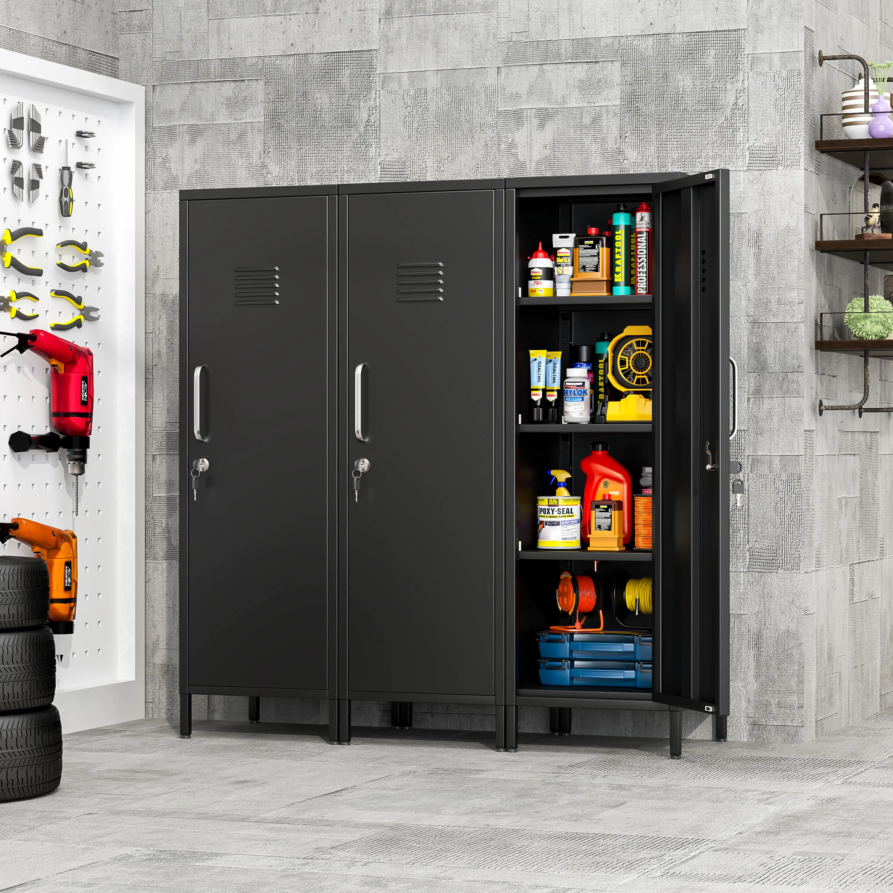 Metal Storage Locker with Doors and Shelves, Heavy Duty Steel Lockable Cabinet with Adjustable Shelves – Employee Locker for Office, Garage, School, Gym