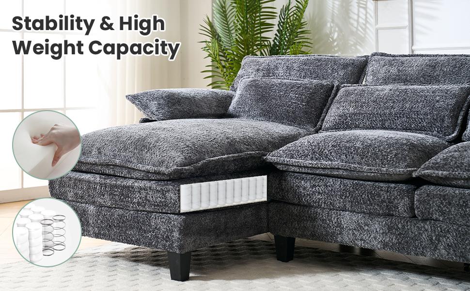 【3 Packages】110" U Shaped Couch,Modular Sectional Sofa with 4 Waist Pillows,Sleeper Deep Seat Couch with Double Chaise Lounge & Memory Foam for Living Room 【3 Packages】110" U Shaped Couch,Modular Sectional Sofa with 4 Waist Pillows,Sleeper Deep Seat Couch with Double Chaise Lounge & Memory Foam for Living Room