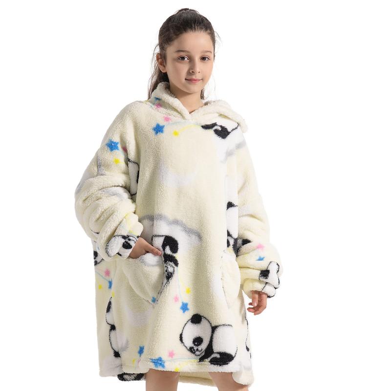 Wearable Blanket Hoodie for Boys Girls Kids, One Size 1Pcs Oversized Nightgown Loungewear Wearable Hoodie Sweatshirt Blanket Warm Hoodie with Pocket