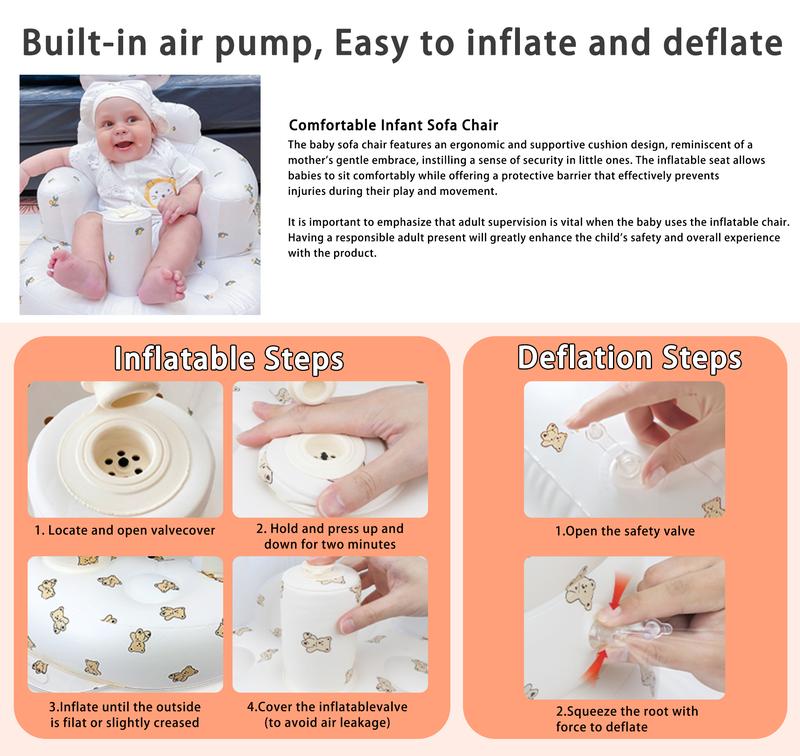 Inflatable Baby Seat for Infants & Kids 3+ Months – Soft, Durable & Ergonomic Support Chair with Built‑in Air Pump and Quick Deflate, Perfect for Summer Outings, Tummy Time, Travel & a Cute Baby Shower Gift for Your Baby Newborn